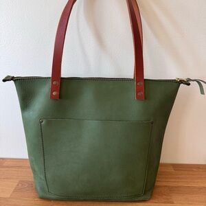 Portland Leather Succulent Green Leather Medium Tote Bag with Tan Handles